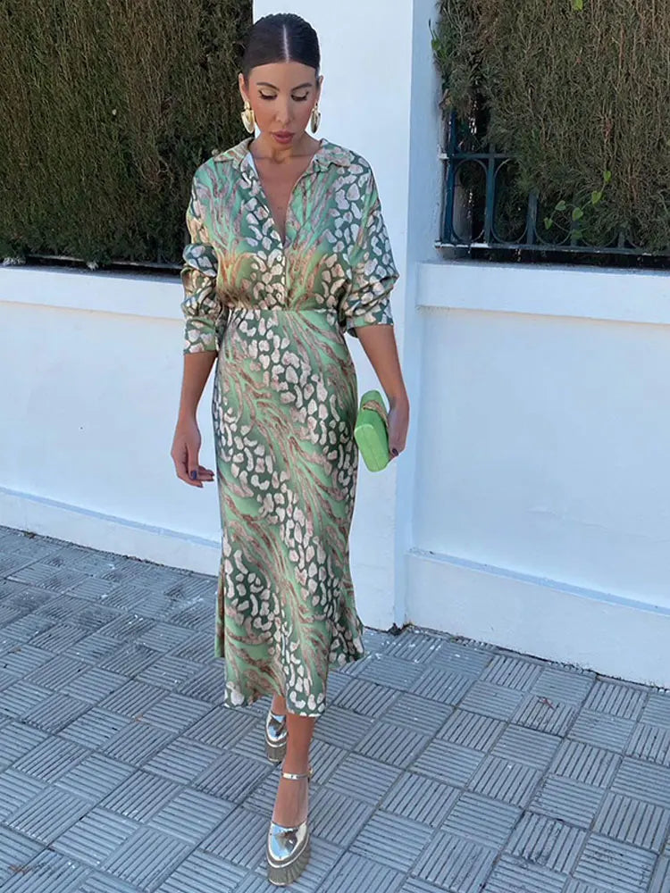 Long Sleeve Flowing Dress with Wrinkle-Resistant Fabric and Structured Neckline