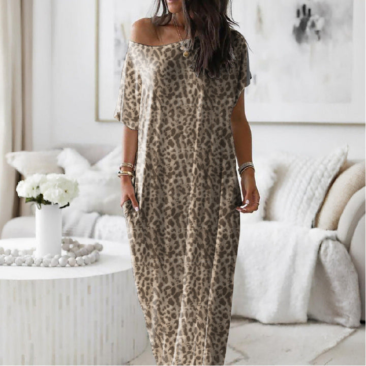 Asymmetric Off-Shoulder Dress with Relaxed Fit and Short Sleeves