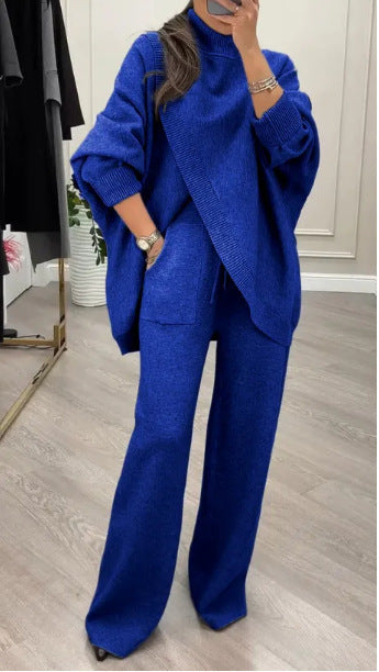 Two-Piece Casual Set with Flowing Top and Wide-Leg Trousers