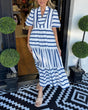 Midi Dress with V-Neckline and Striped Pattern, Polyester
