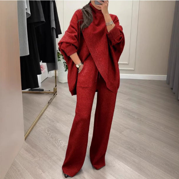 Two-Piece Casual Set with Flowing Top and Wide-Leg Trousers