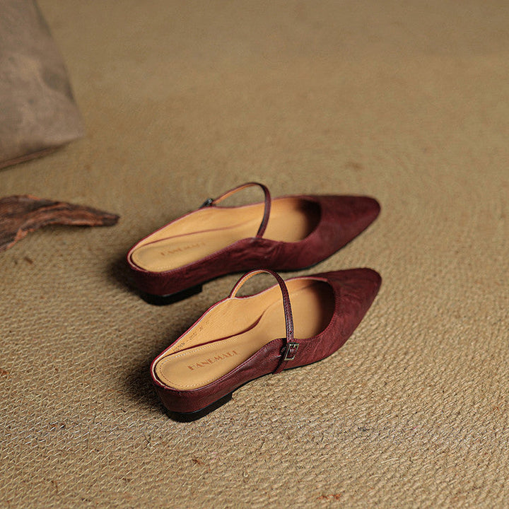 Pointed Toe Mules with Adjustable Buckle Strap and Cushioned Insole