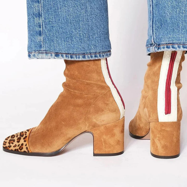 Women's Square Toe Heeled Boots with Block Heel