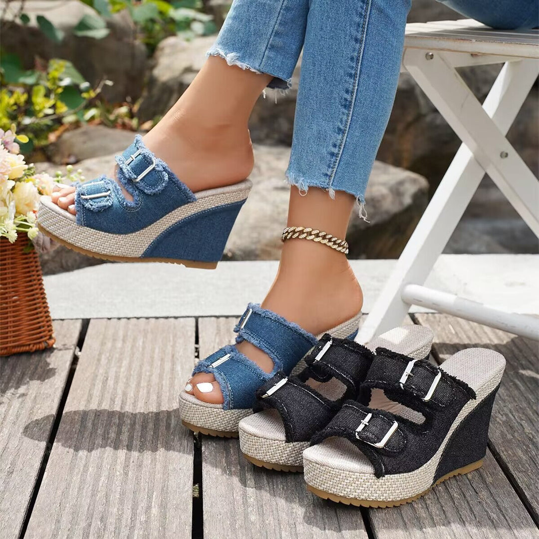 Wedge Sandals with Adjustable Straps and Cushioned Footbed