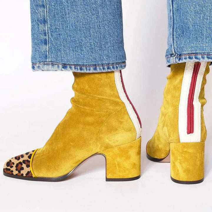 Women's Square Toe Heeled Boots with Block Heel