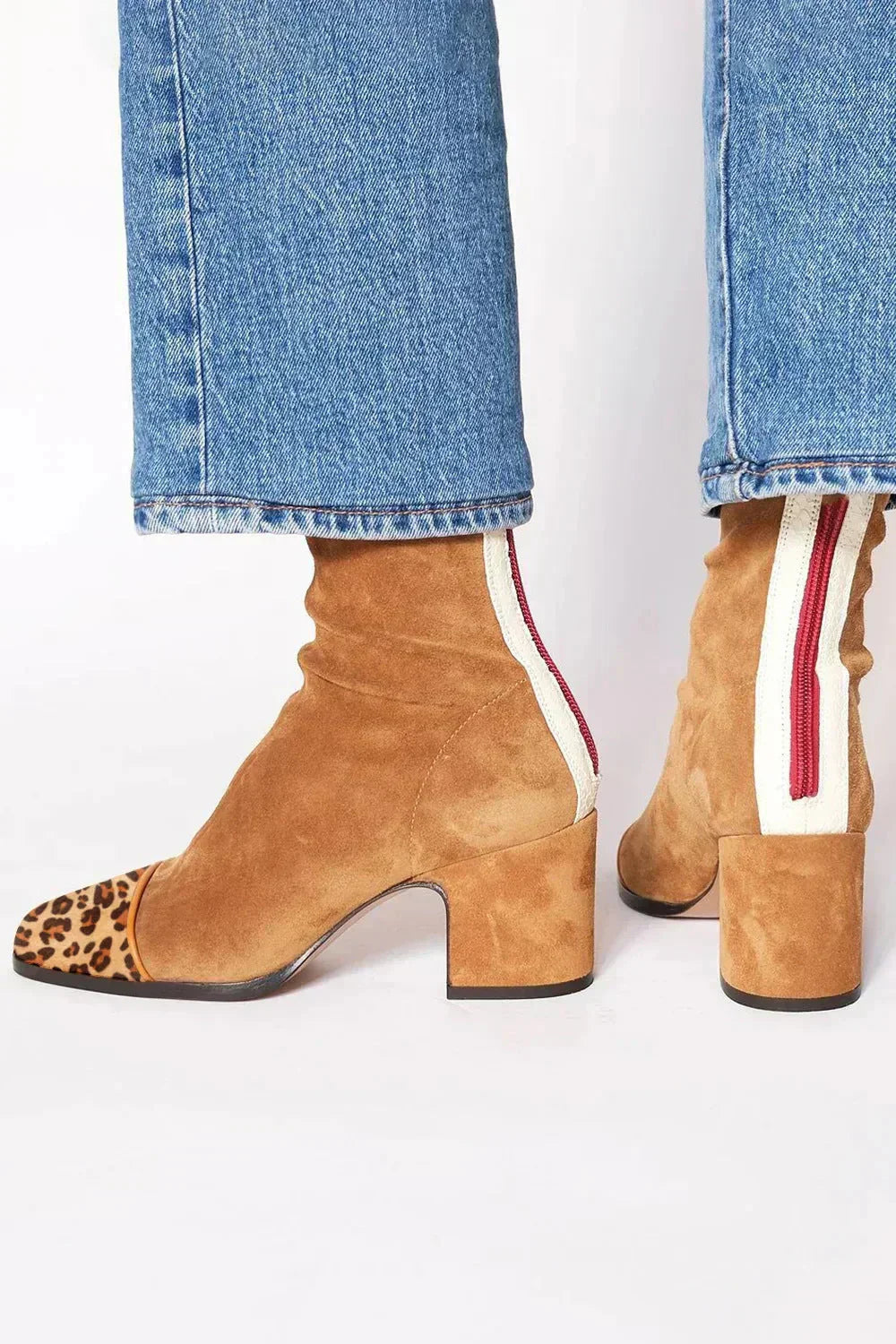 Suede Ankle Boots with Rounded Toe and Structured Heel