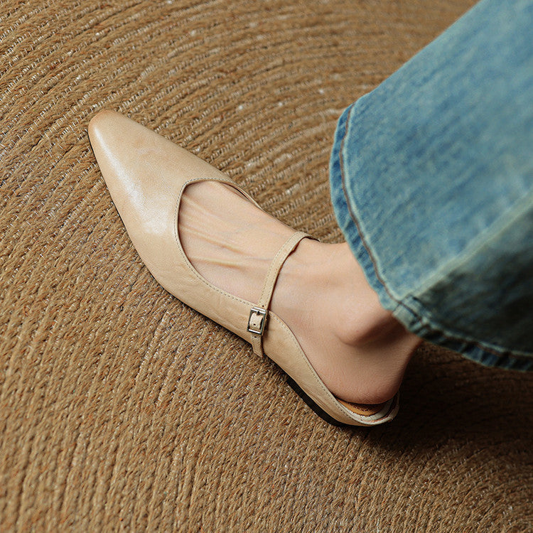 Pointed Toe Mules with Adjustable Buckle Strap and Cushioned Insole
