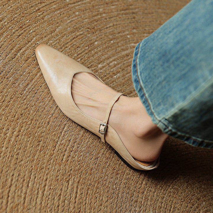 Pointed Toe Mules with Adjustable Buckle Strap and Cushioned Insole