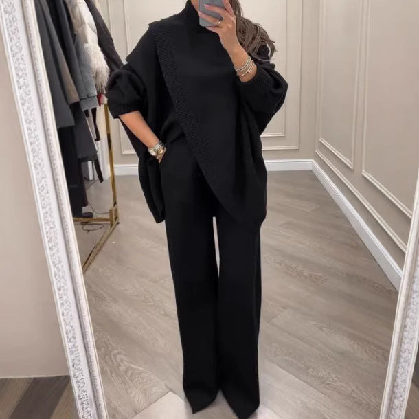 Two-Piece Casual Set with Flowing Top and Wide-Leg Trousers