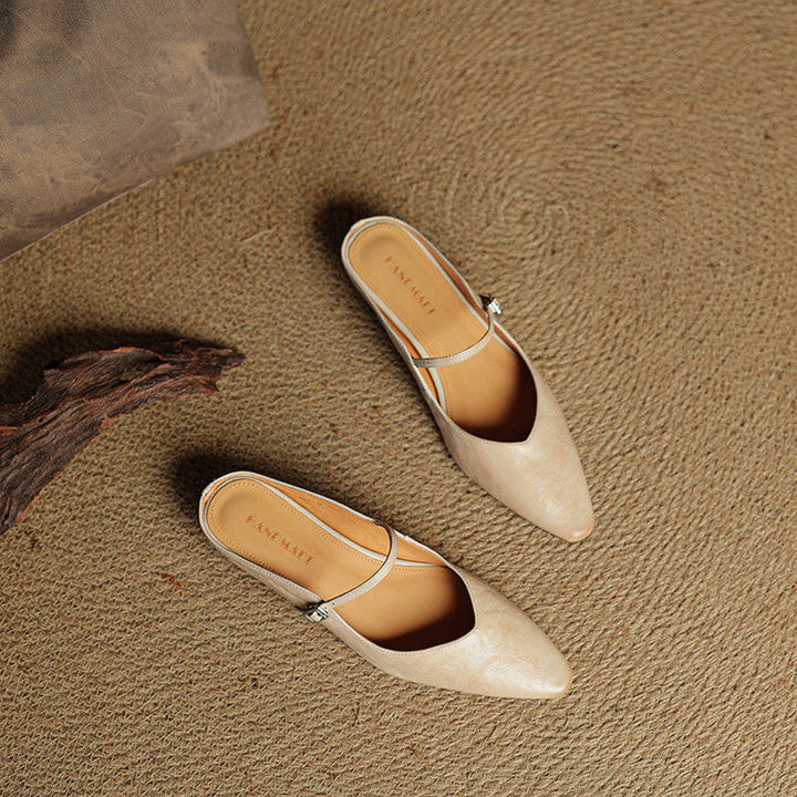 Pointed Toe Mules with Adjustable Buckle Strap and Cushioned Insole