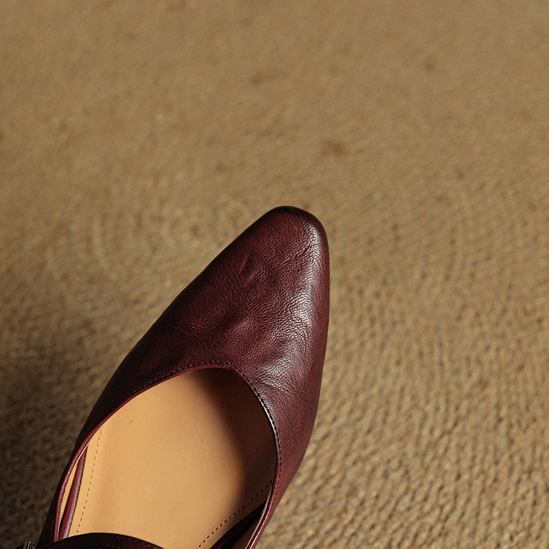 Pointed Toe Mules with Adjustable Buckle Strap and Cushioned Insole