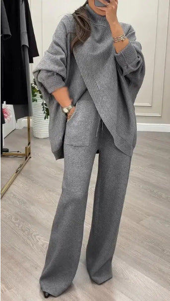 Two-Piece Casual Set with Flowing Top and Wide-Leg Trousers