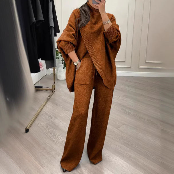 Two-Piece Casual Set with Flowing Top and Wide-Leg Trousers