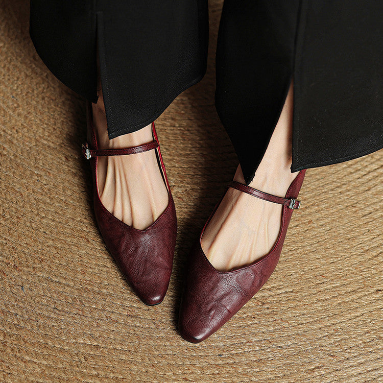 Pointed Toe Mules with Adjustable Buckle Strap and Cushioned Insole