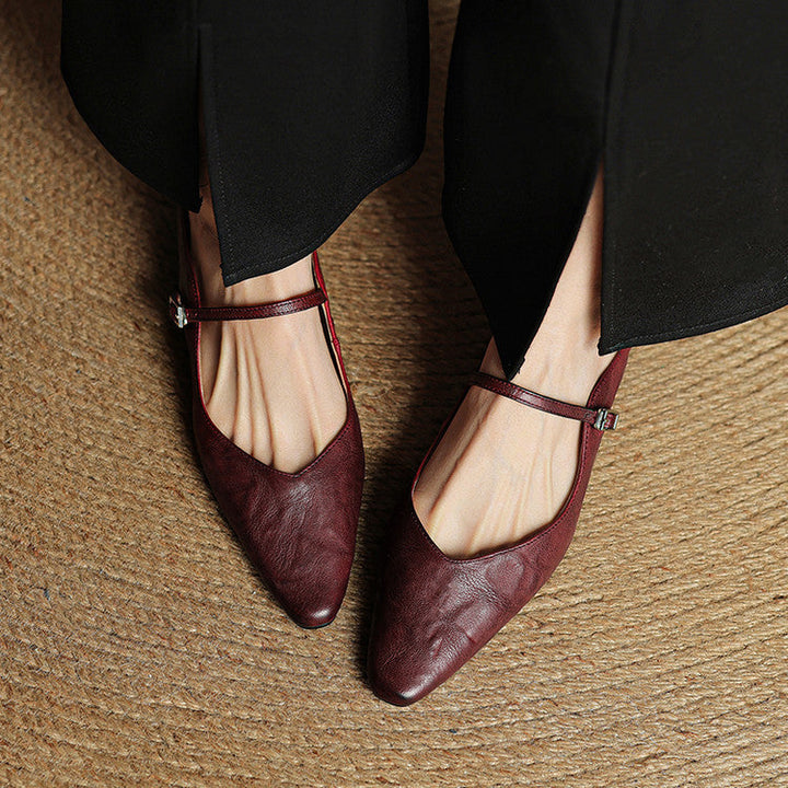 Pointed Toe Mules with Adjustable Buckle Strap and Cushioned Insole