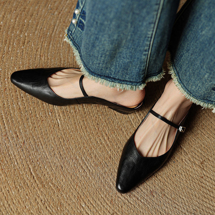 Pointed Toe Mules with Adjustable Buckle Strap and Cushioned Insole