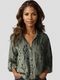 Long-Sleeve Blouse with Retro Print and Relaxed Fit