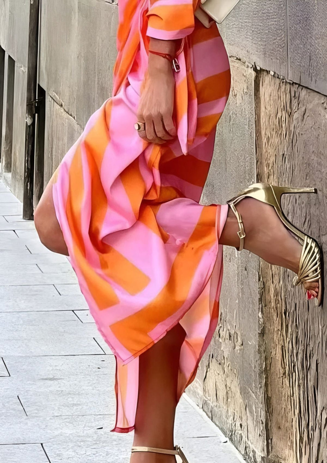 Wrap Dress with Patterned Textile and Adjustable Closure