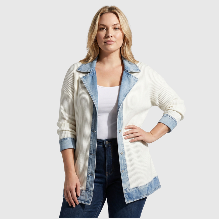 Relaxed Knit Jacket with Denim-Inspired Styling