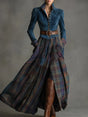 Long Plaid Dress with Synthetic Microsuede and Relaxed Fit