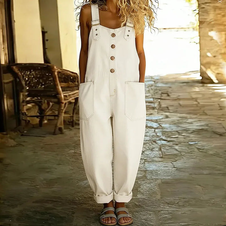Wide-Leg Overalls with Adjustable Straps and Vintage Denim Aesthetic