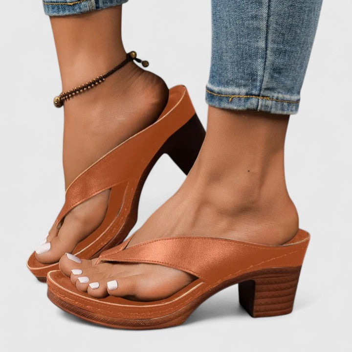Thong-Style Block Heel with Contoured Footbed and Wood-Grain Sole