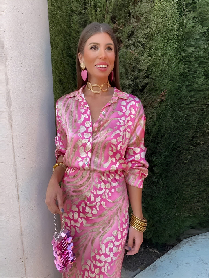 Long Sleeve Flowing Dress with Wrinkle-Resistant Fabric and Structured Neckline