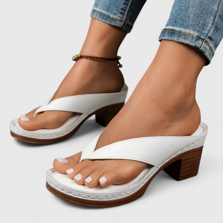Thong-Style Block Heel with Contoured Footbed and Wood-Grain Sole