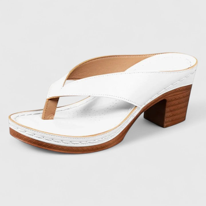 Thong-Style Block Heel with Contoured Footbed and Wood-Grain Sole