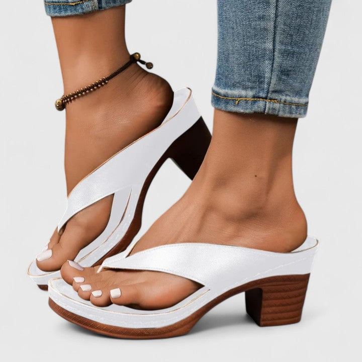 Thong-Style Block Heel with Contoured Footbed and Wood-Grain Sole