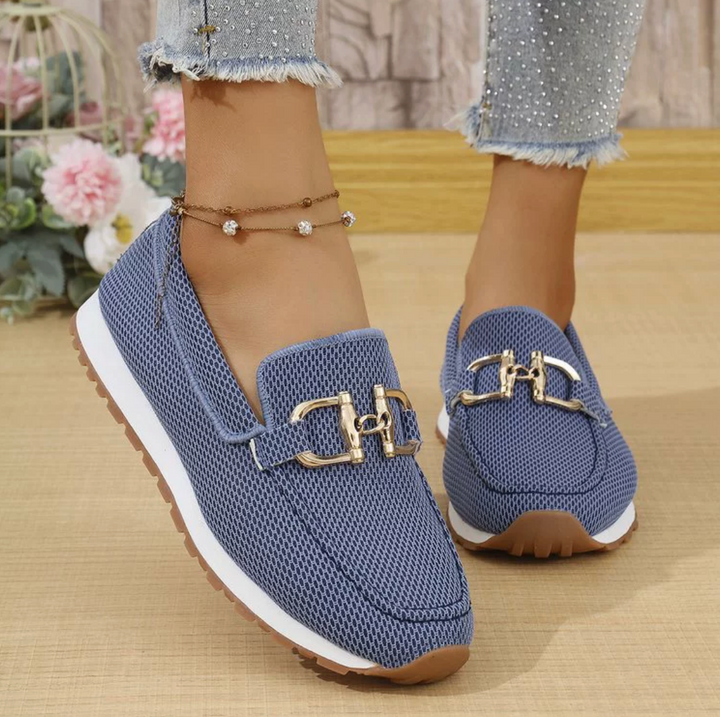 Orthopedic Loafer Sneakers with Mesh Upper and Cushioned Insole, Metal Accent