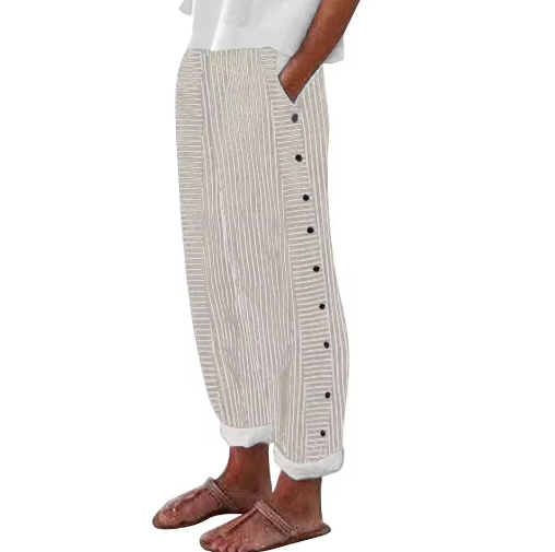 Vertical Striped Casual Pants with High Waist and Elastic Waistband