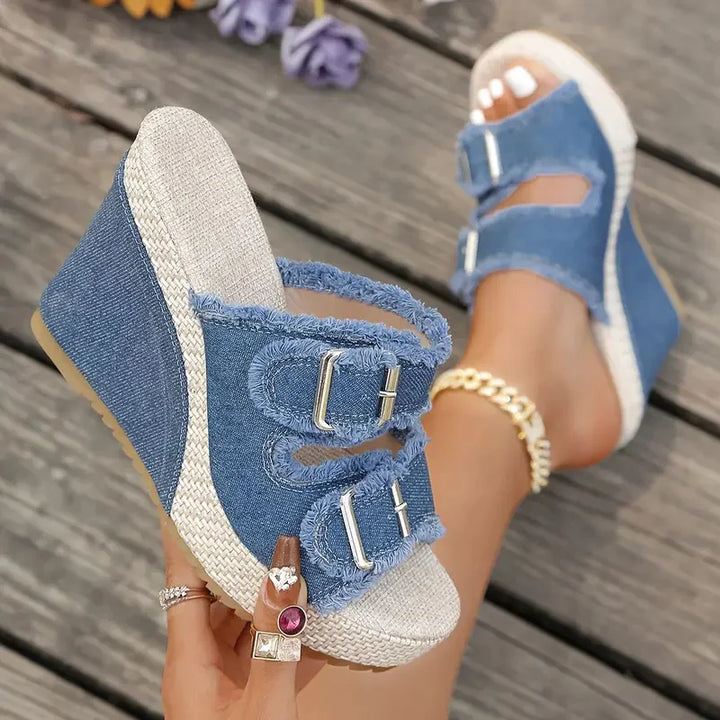 Wedge Sandals with Adjustable Straps and Cushioned Footbed