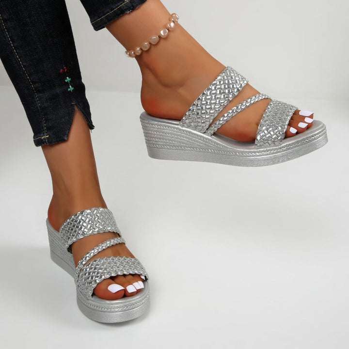 Woven Wedge Mule with Open-Toe Design and Slip-On Access, Multiple Colors