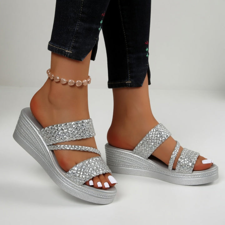 Woven Wedge Mule with Open-Toe Design and Slip-On Access, Multiple Colors