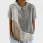 Abstract Dots and Lines Shirt with Cotton Linen Blend, Relaxed Fit