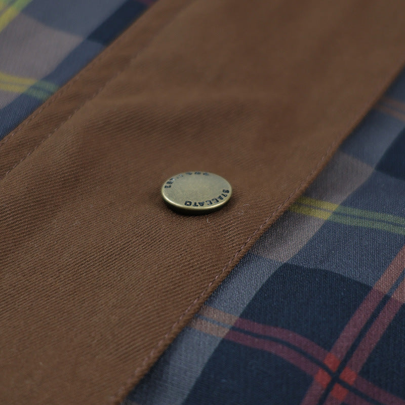 Women's Checked Jacket with Faux Fur Collar and Cotton Filling