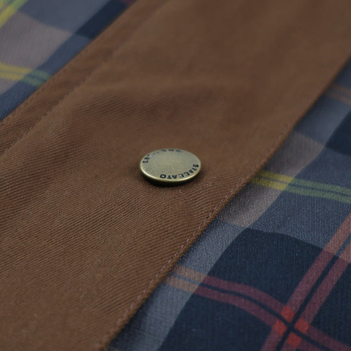 Women's Checked Jacket with Faux Fur Collar and Cotton Filling