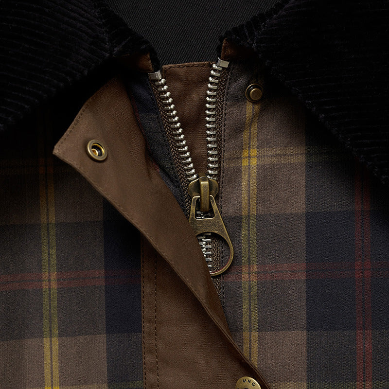 Women's Checked Jacket with Faux Fur Collar and Cotton Filling