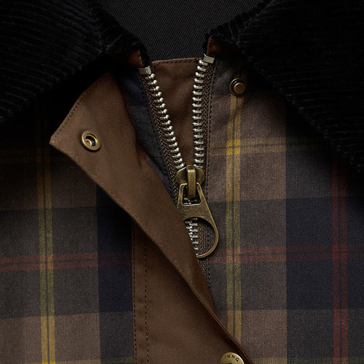 Women's Checked Jacket with Faux Fur Collar and Cotton Filling
