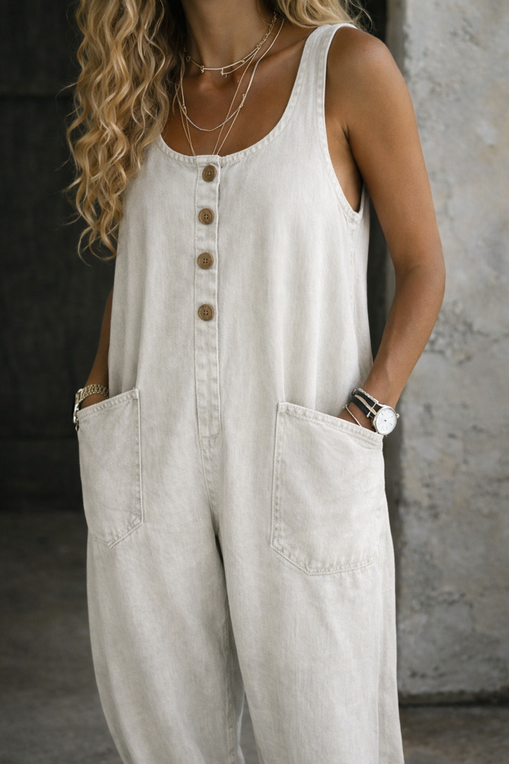 Sleeveless Square Neckline Dress with Side Pockets and Relaxed Fit