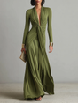 Maxi Dress with Deep V-Neckline and Gathered Waist, Stretch Fabric