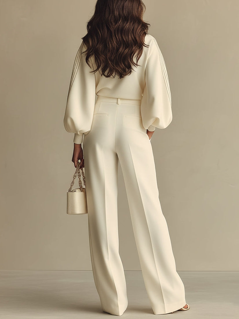 Ribbed Top and Wide-Leg Pants Two-Piece Set