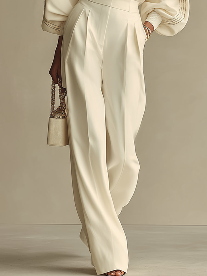 Ribbed Top and Wide-Leg Pants Two-Piece Set
