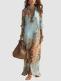 Mediterranean Maxi Shirt Dress with Button-Through Front and Breathable Fabric