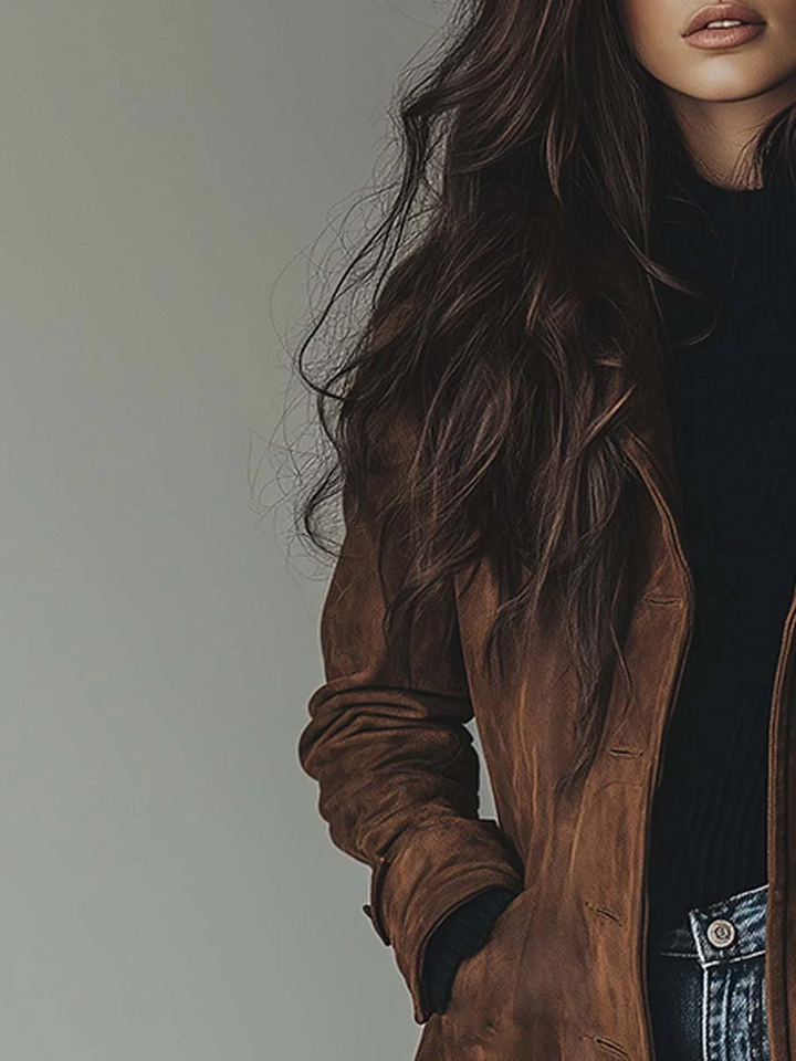 Suede Trench Coat with Tailored Silhouette and Belt Tie Closure