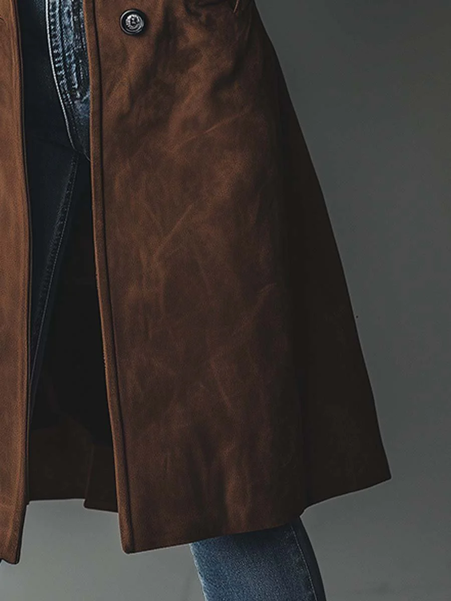 Suede Trench Coat with Tailored Silhouette and Belt Tie Closure