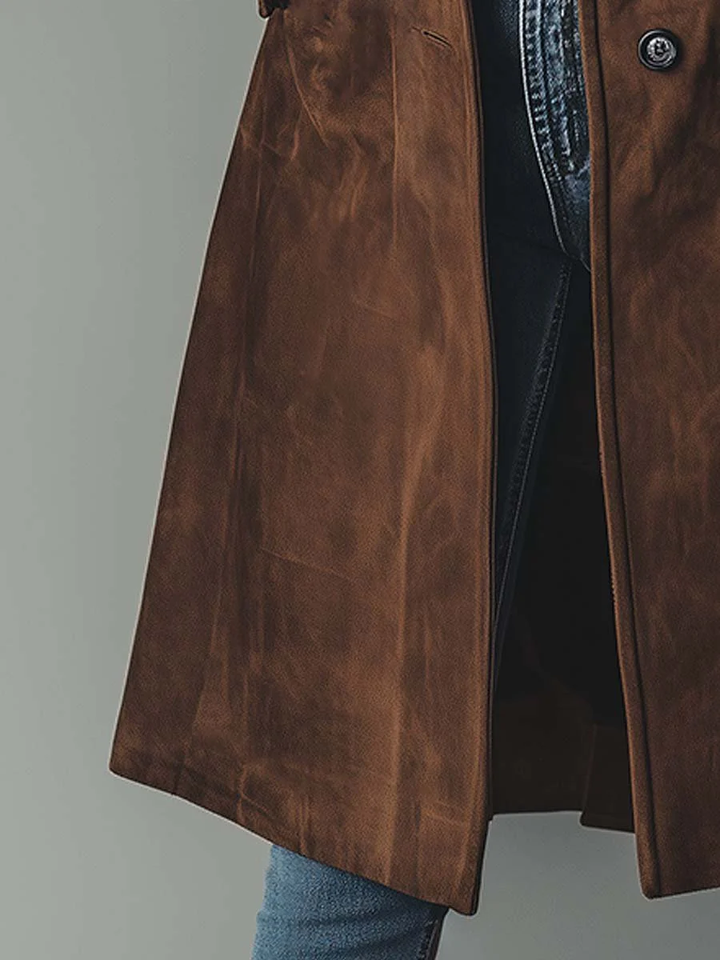 Suede Trench Coat with Tailored Silhouette and Belt Tie Closure