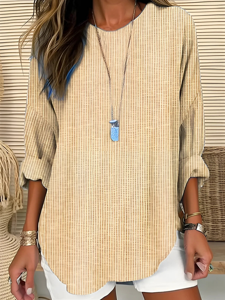 Striped Blouse with Crew Neckline and Long Sleeves, Relaxed Fit