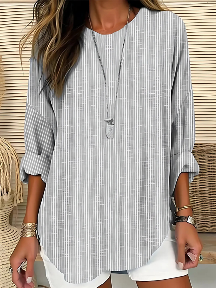 Striped Blouse with Crew Neckline and Long Sleeves, Relaxed Fit